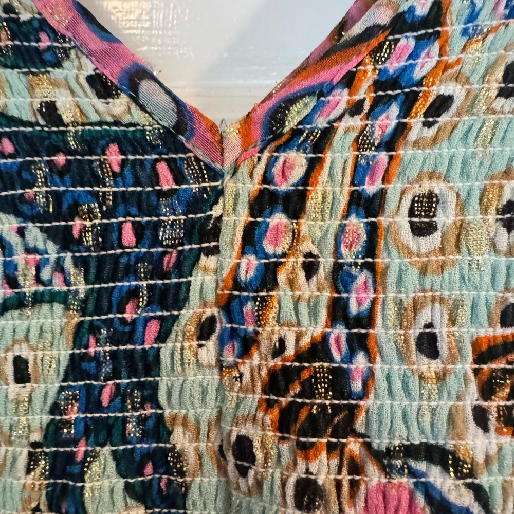 Oliphant Multicolor Monkey Maxi Dress Smocked & Shimmery - Picture 5 of 11